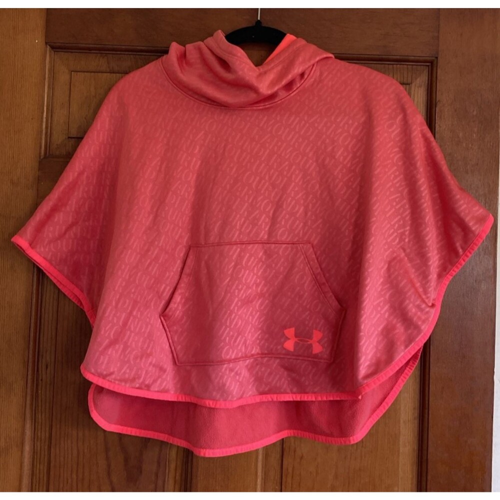 Under Armour Girls Sz L Coral Pink ColdGear Logo Poncho Hoodie Sporty Layering